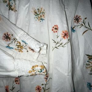 Ana A New Approach Crop Blouse Top Sz L Wild Flowers 100% Cotton‎ LS Nature EUC